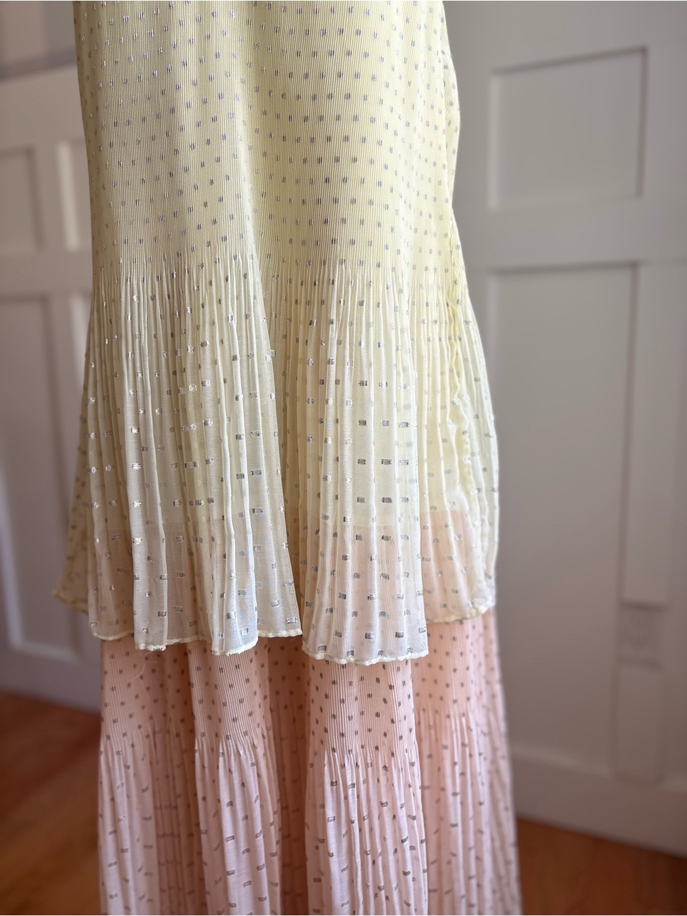 Zara Pale Yellow & Blush Tiered‎ Midi Dress XS - Picture 5 of 10